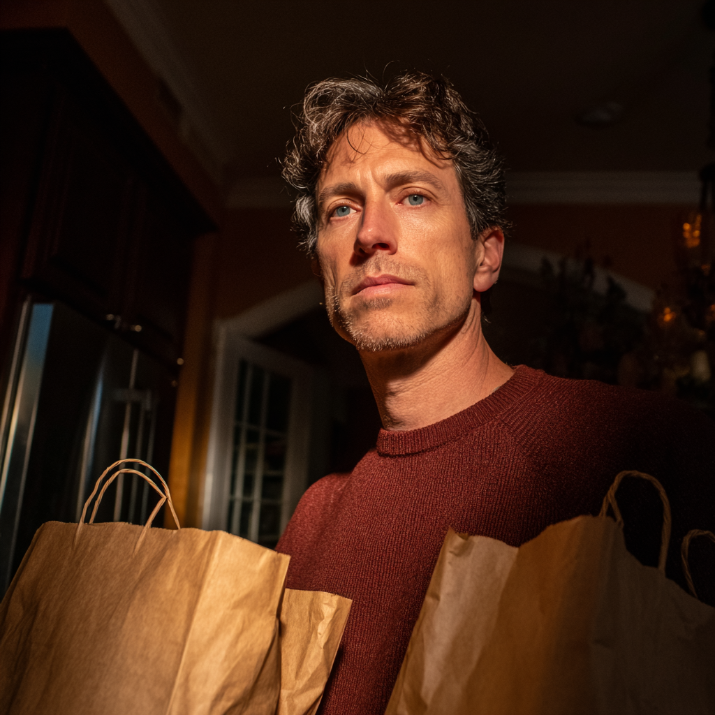 Un homme tenant des sacs de courses | Source : Midjourney