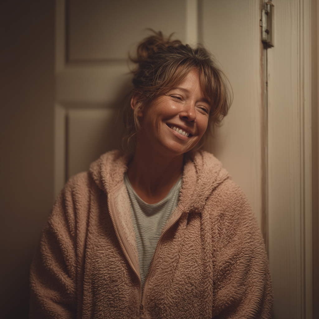 Une femme heureuse à l'intérieur | Source : Midjourney