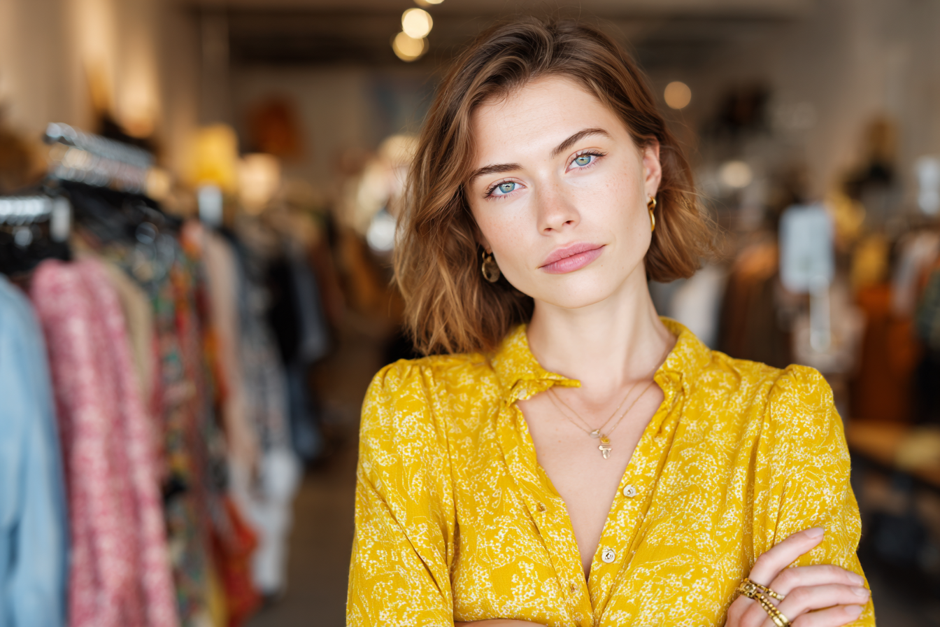 Une femme dans un magasin de vêtements | Source : Midjourney