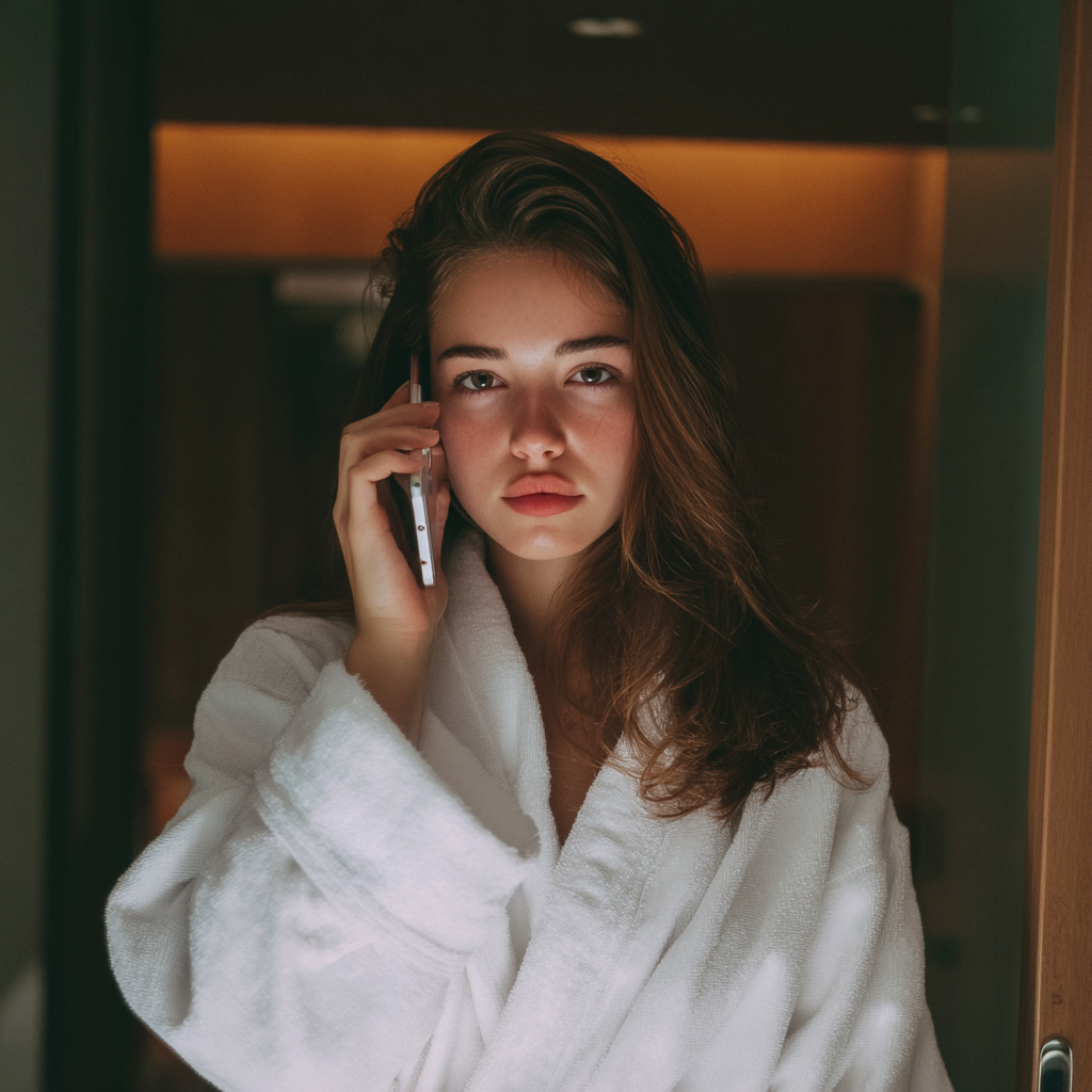 Une jeune femme portant une robe blanche et parlant au téléphone | Source : Midjourney