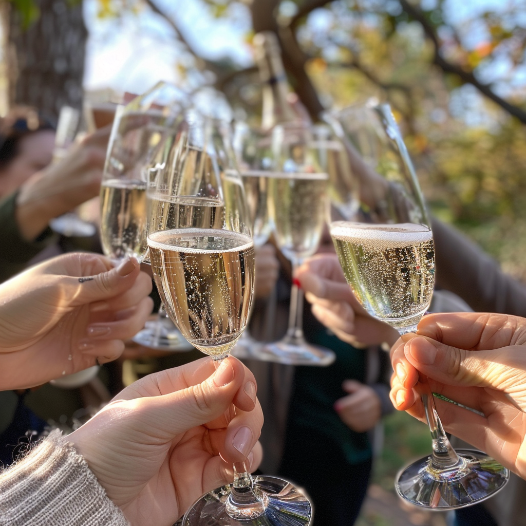 Des gens qui lèvent des coupes de champagne | Source : Midjourney