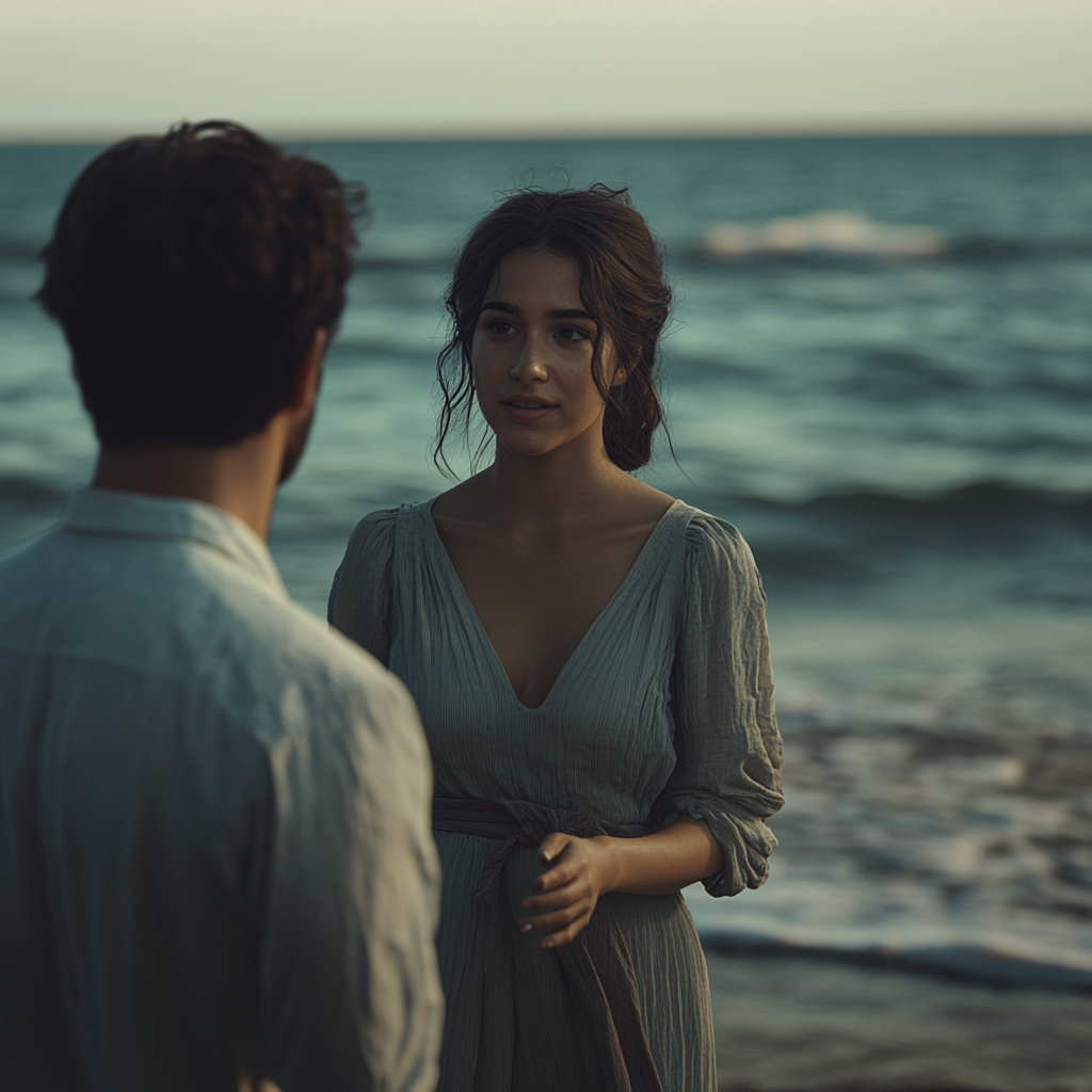 Un couple discute sur le rivage | Source : Midjourney