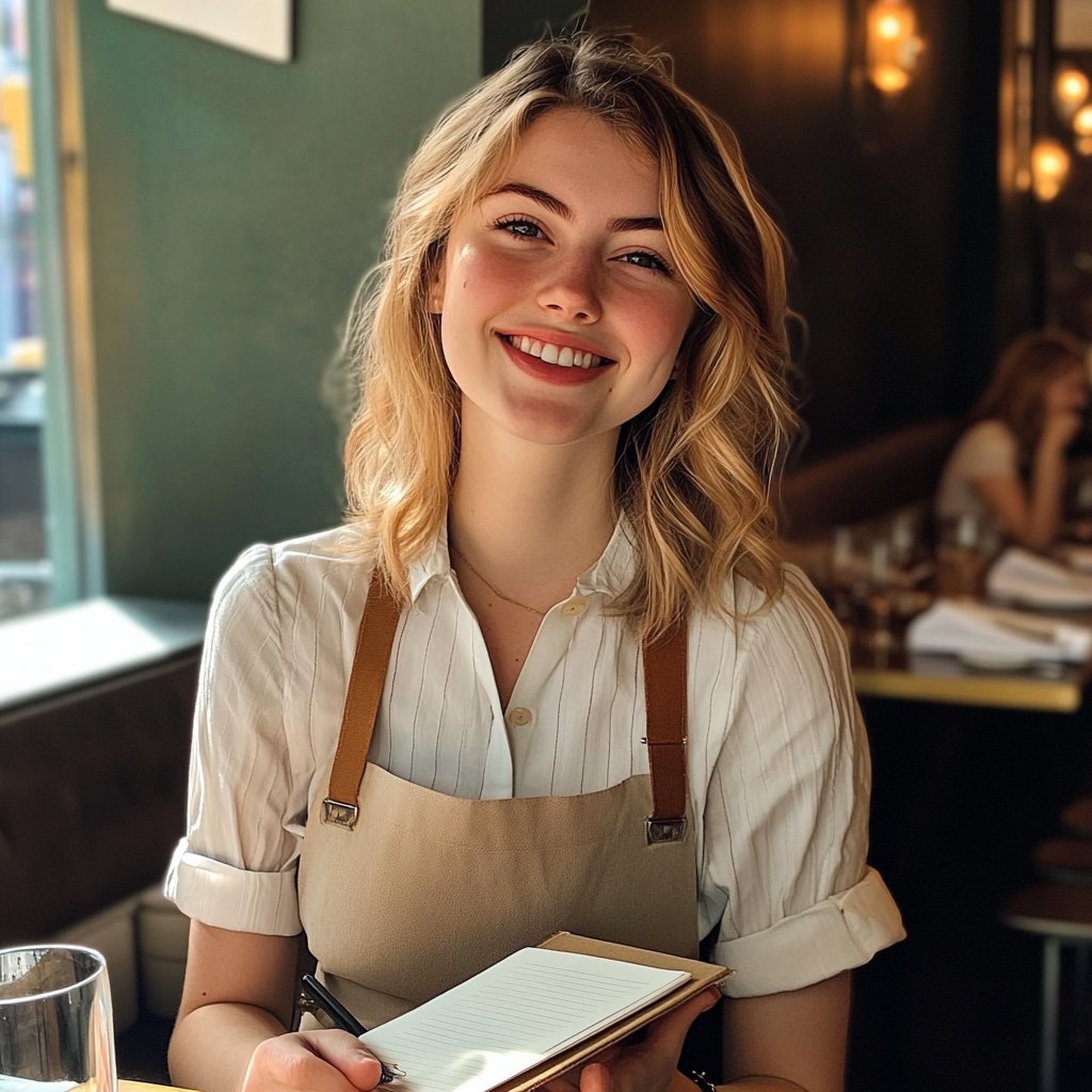 Une serveuse tenant un carnet de notes | Source : Midjourney