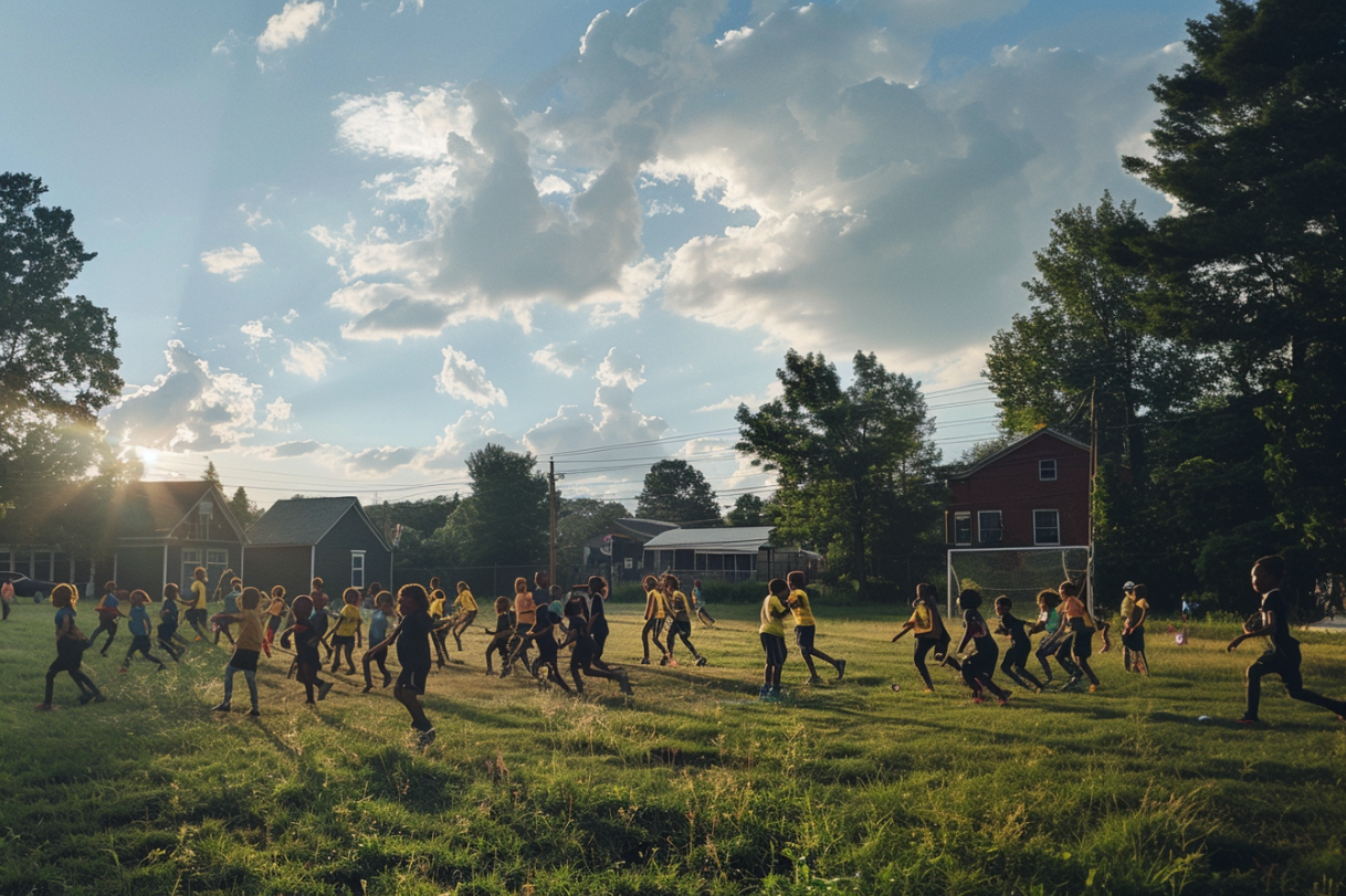 Des enfants jouant sur un terrain | Source : MidJourney