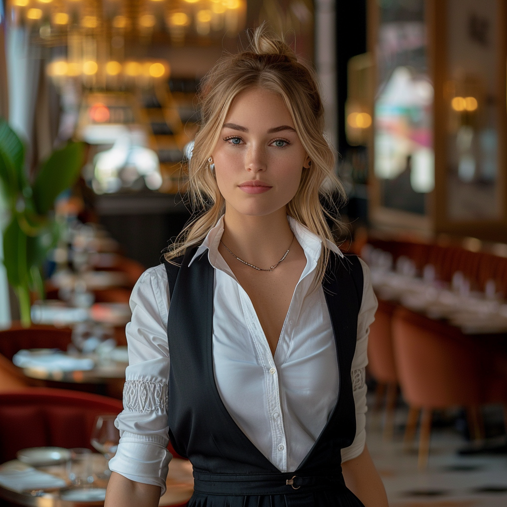 Une hôtesse de restaurant à l'air arrogant | Source : Midjourney