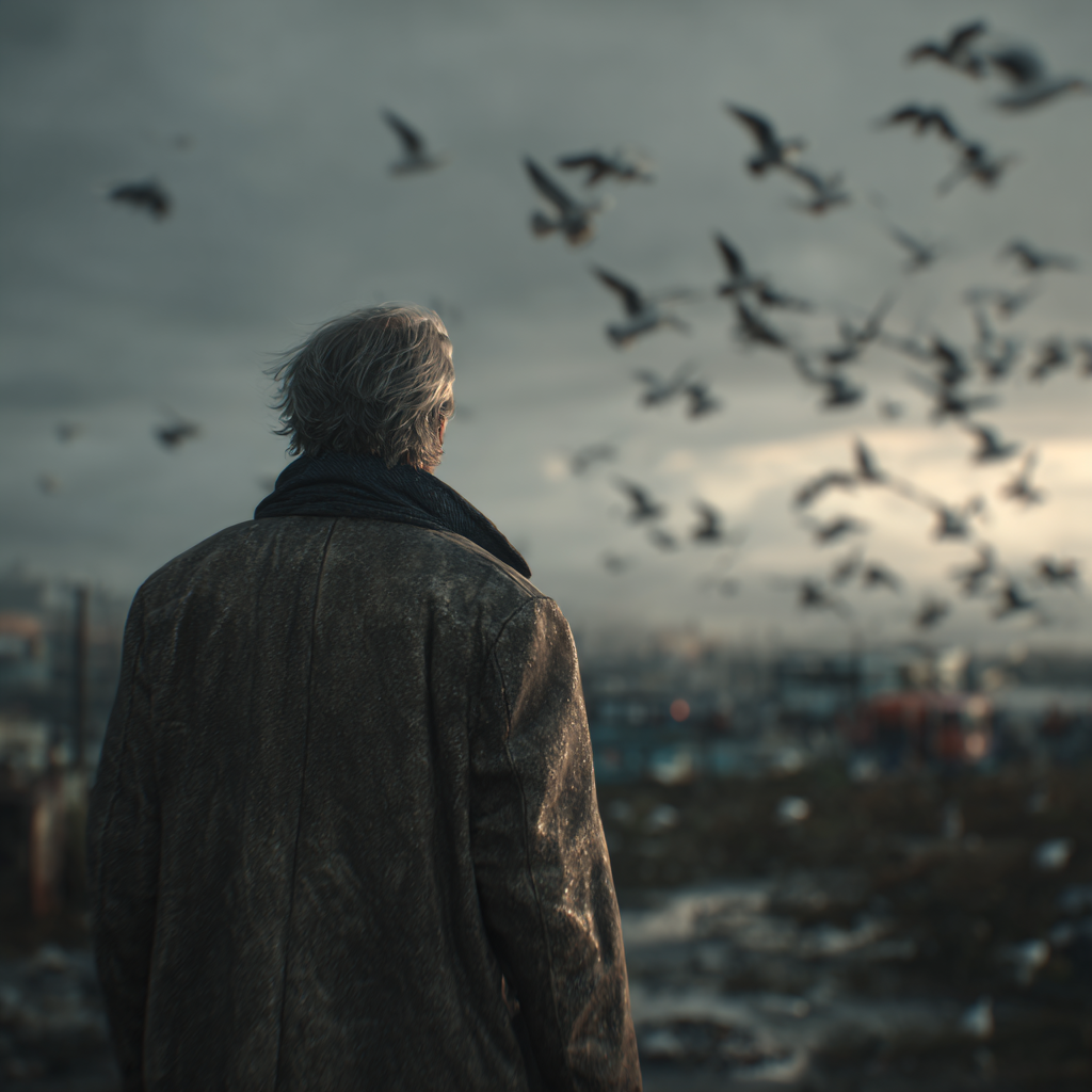 Un homme âgé debout dans une cour de décharge | Source : Midjourney