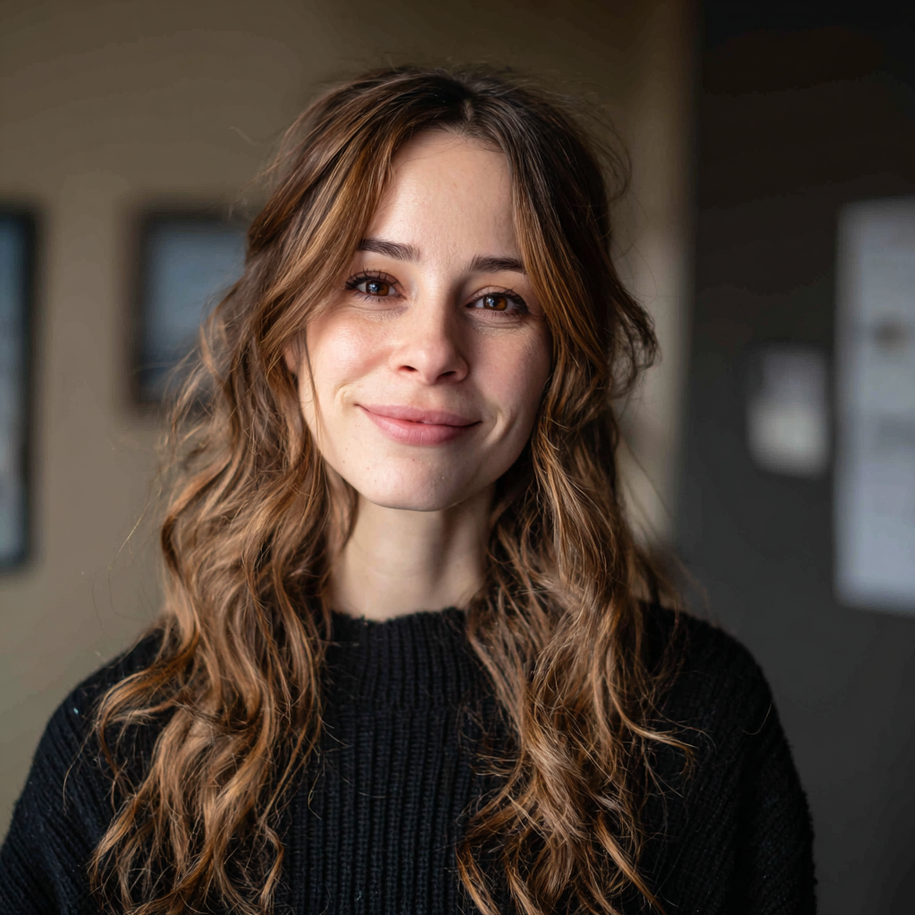 Une femme souriante debout dans un bureau | Source : Midjourney