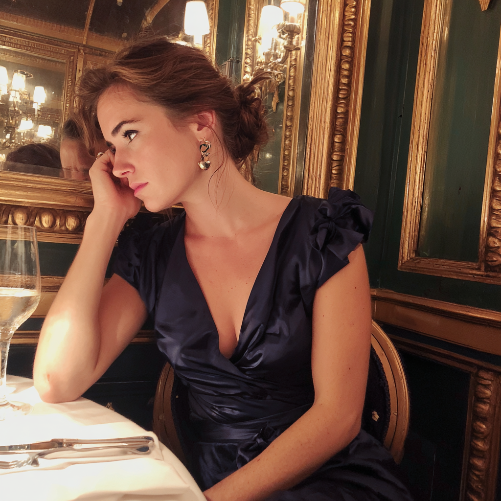 Une femme bouleversée qui s'appuie sur son bras | Source : Midjourney