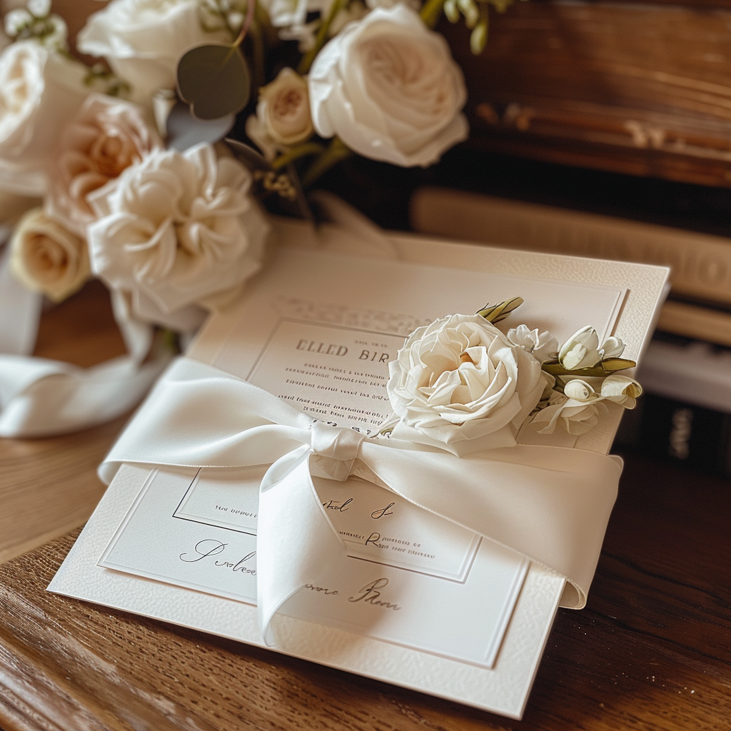 Une invitation de mariage sur une table | Source : Midjourney