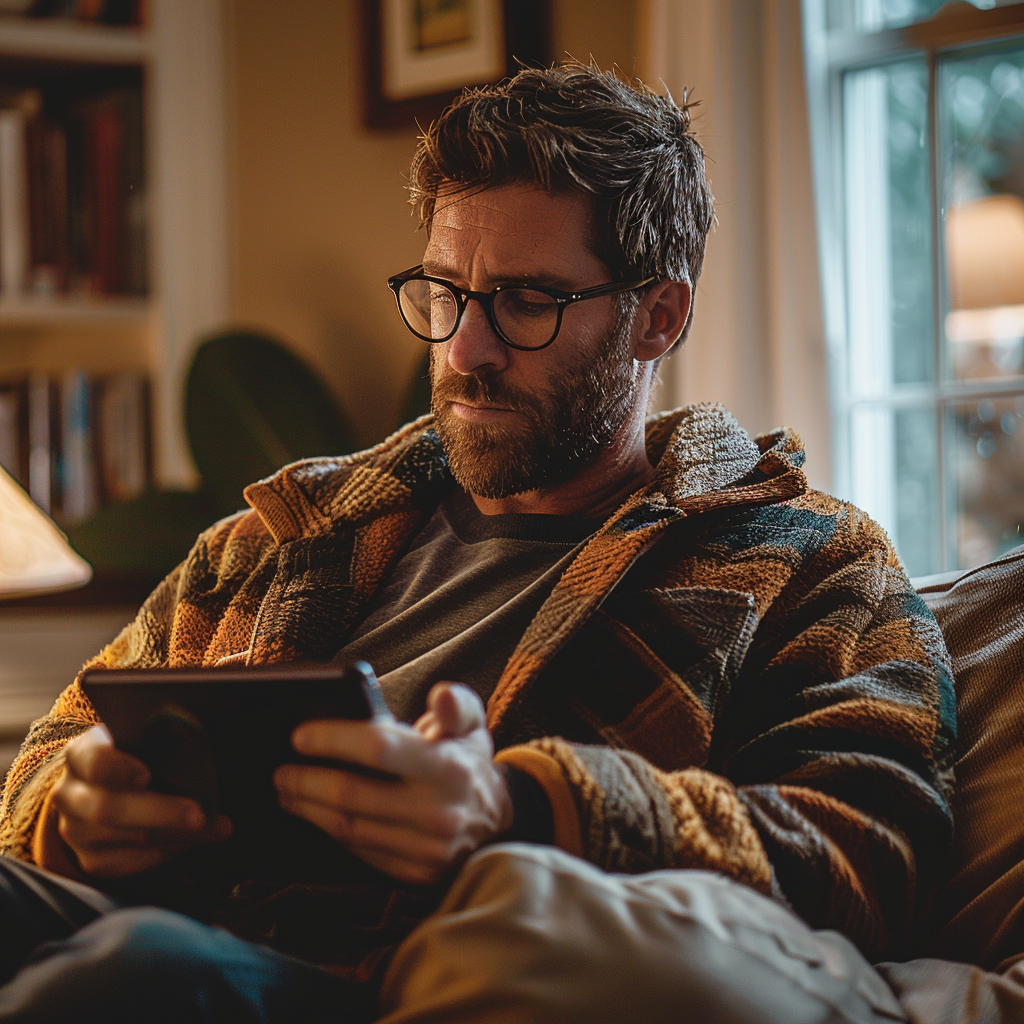 Un homme utilisant une tablette | Source : Midjourney