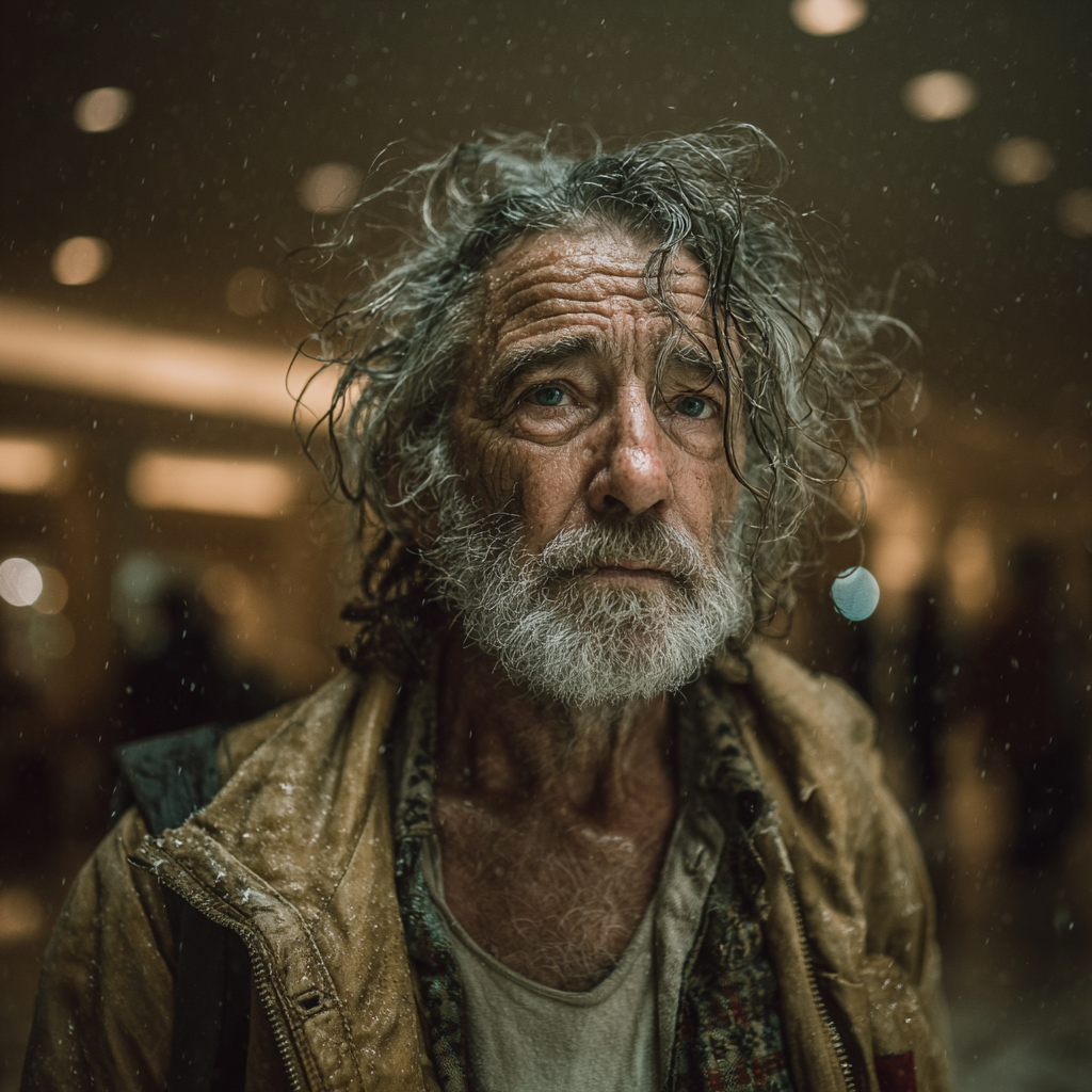 Un homme triste sous la pluie | Source : Midjourney
