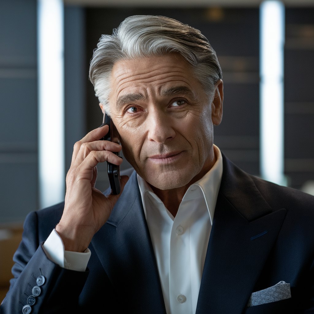Un homme dans un cadre professionnel, parlant au téléphone | Source : Midjourney