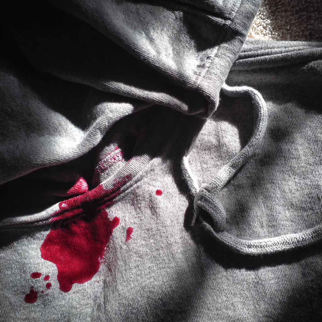 Une tache de jus de fruit sur un sweat à capuche gris | Source : Midjourney