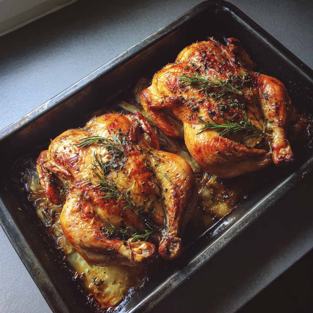 Rôtir des poulets dans une poêle au four | Source : Midjourney