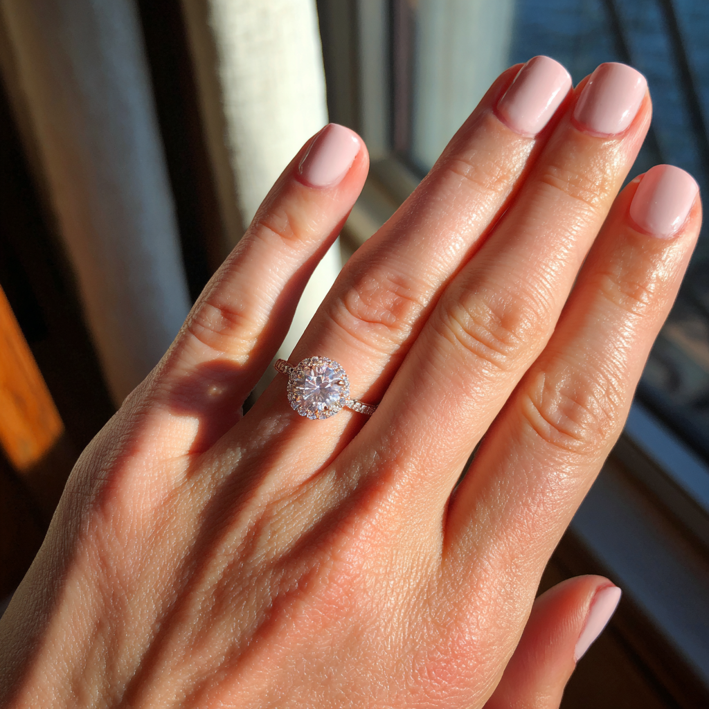 Une femme montrant une bague de fiançailles | Source : Midjourney
