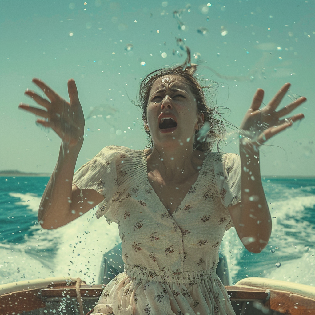 Une femme bouleversée sur un bateau | Source : Midjourney