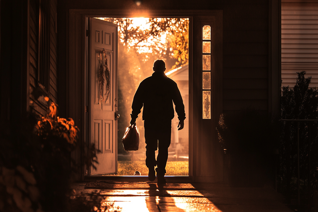 Un homme qui sort d'une maison | Source : Midjourney