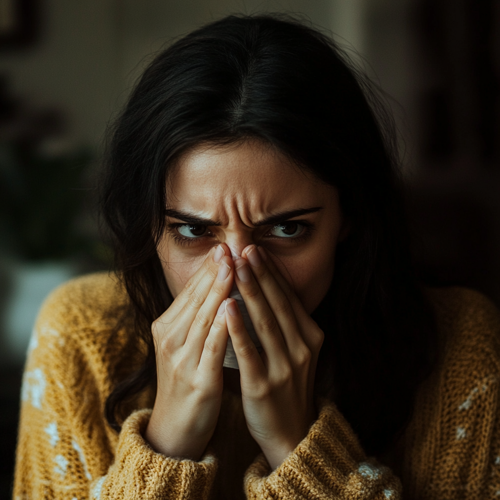Femme se couvrant le nez à cause d'une odeur nauséabonde | Source : Midjourney