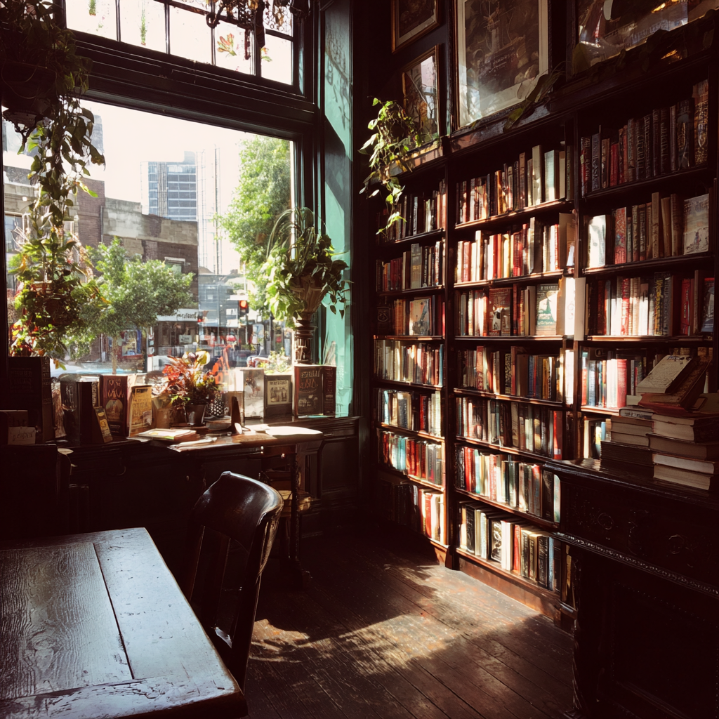L'intérieur d'une librairie chaleureuse | Source : Midjourney