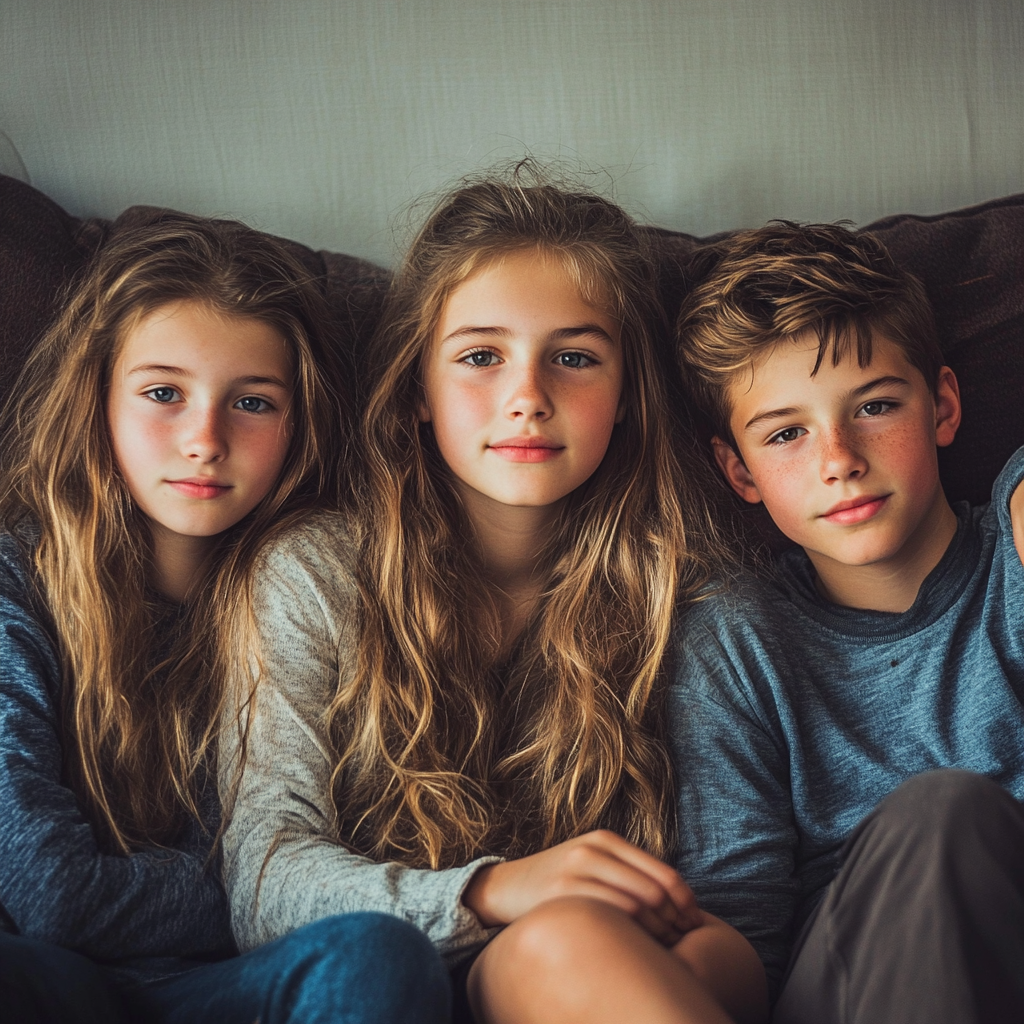 Trois enfants assis ensemble | Source : Midjourney
