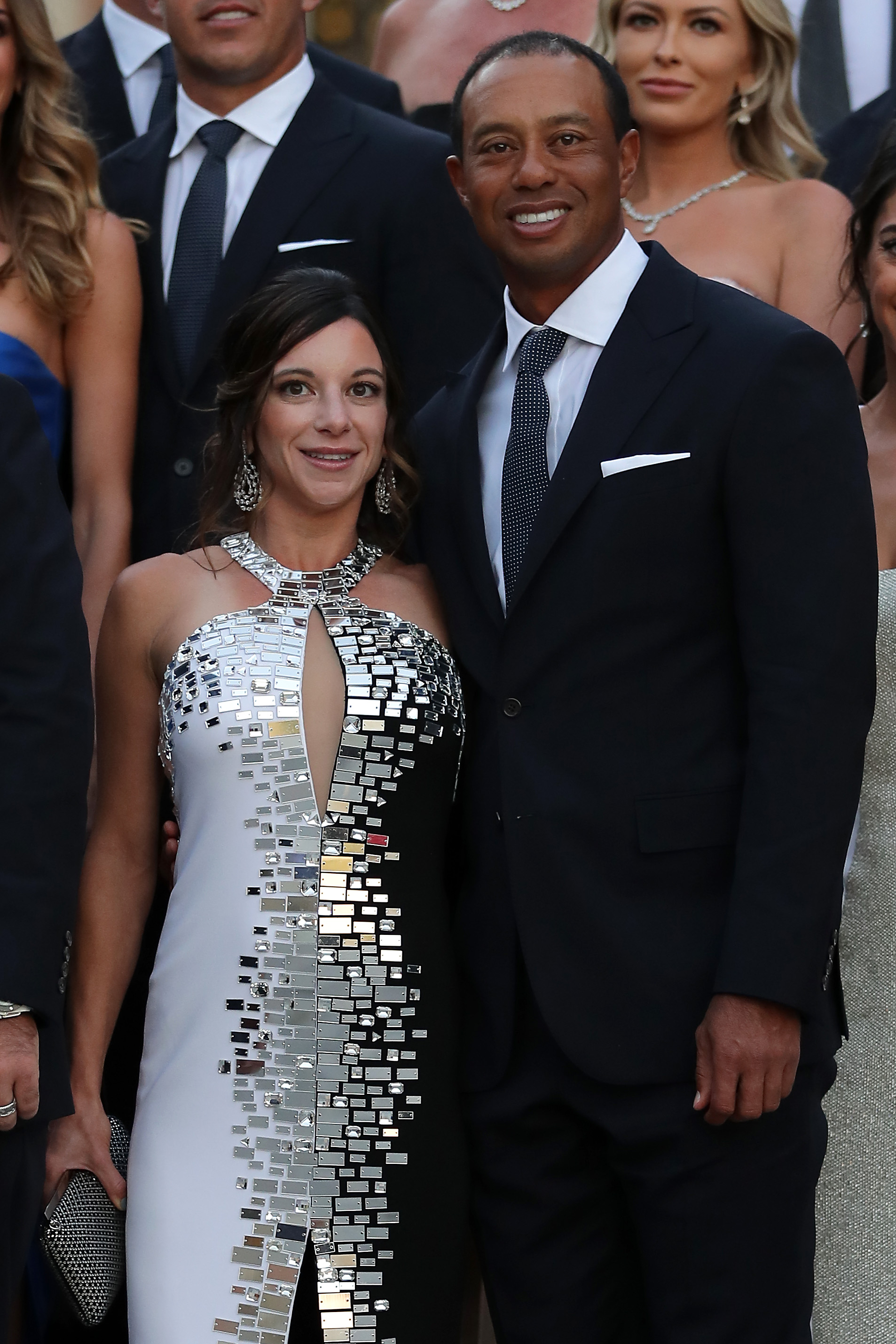 Tiger Woods et Erica Herman lors du dîner de gala de la Ryder Cup, le 26 septembre 2018, au château de Versailles, à Versailles, en France | Source : Getty Images