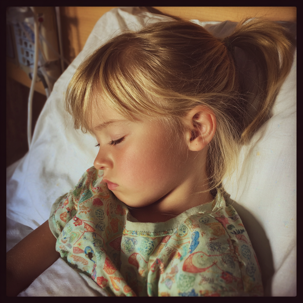 Une petite fille endormie dans un lit d'hôpital | Source : Midjourney