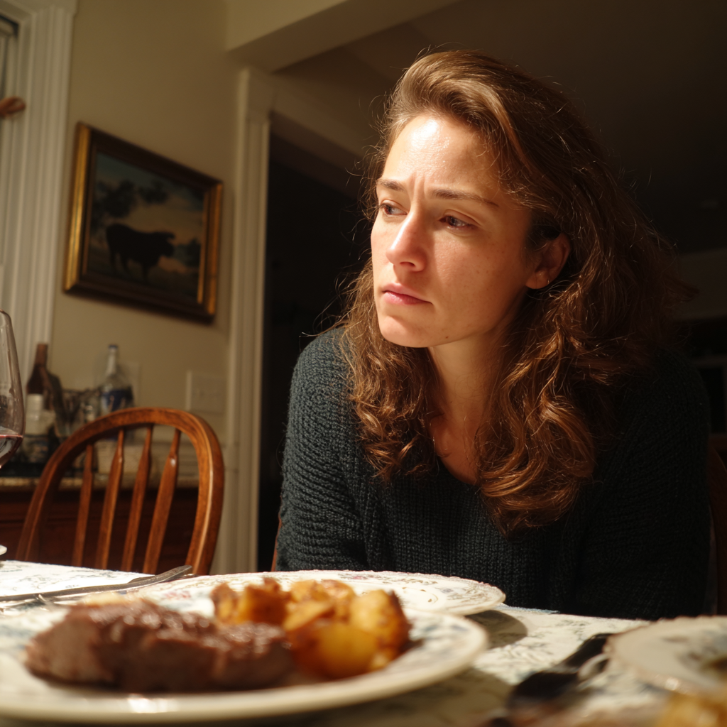 Une femme assise à une table à manger | Source : Midjourney
