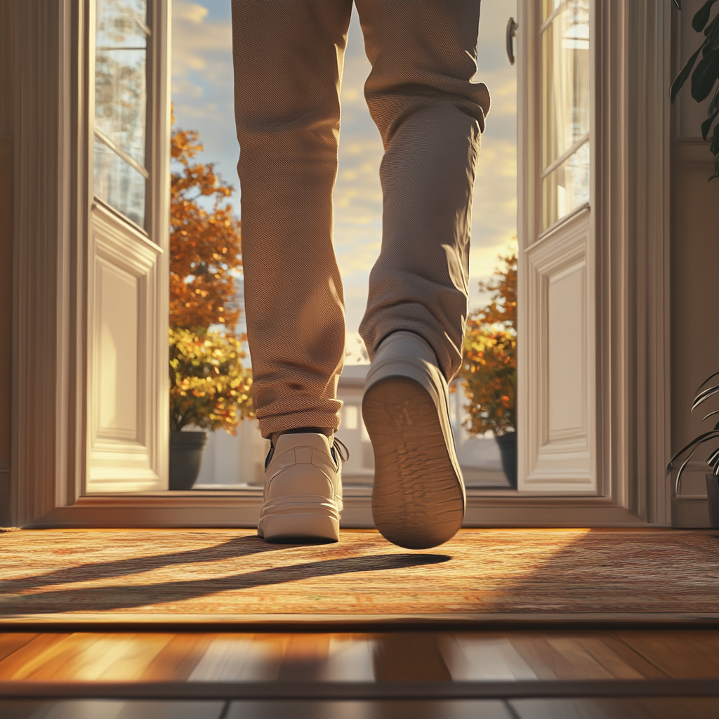 Un homme sortant d'une maison | Source : Midjourney