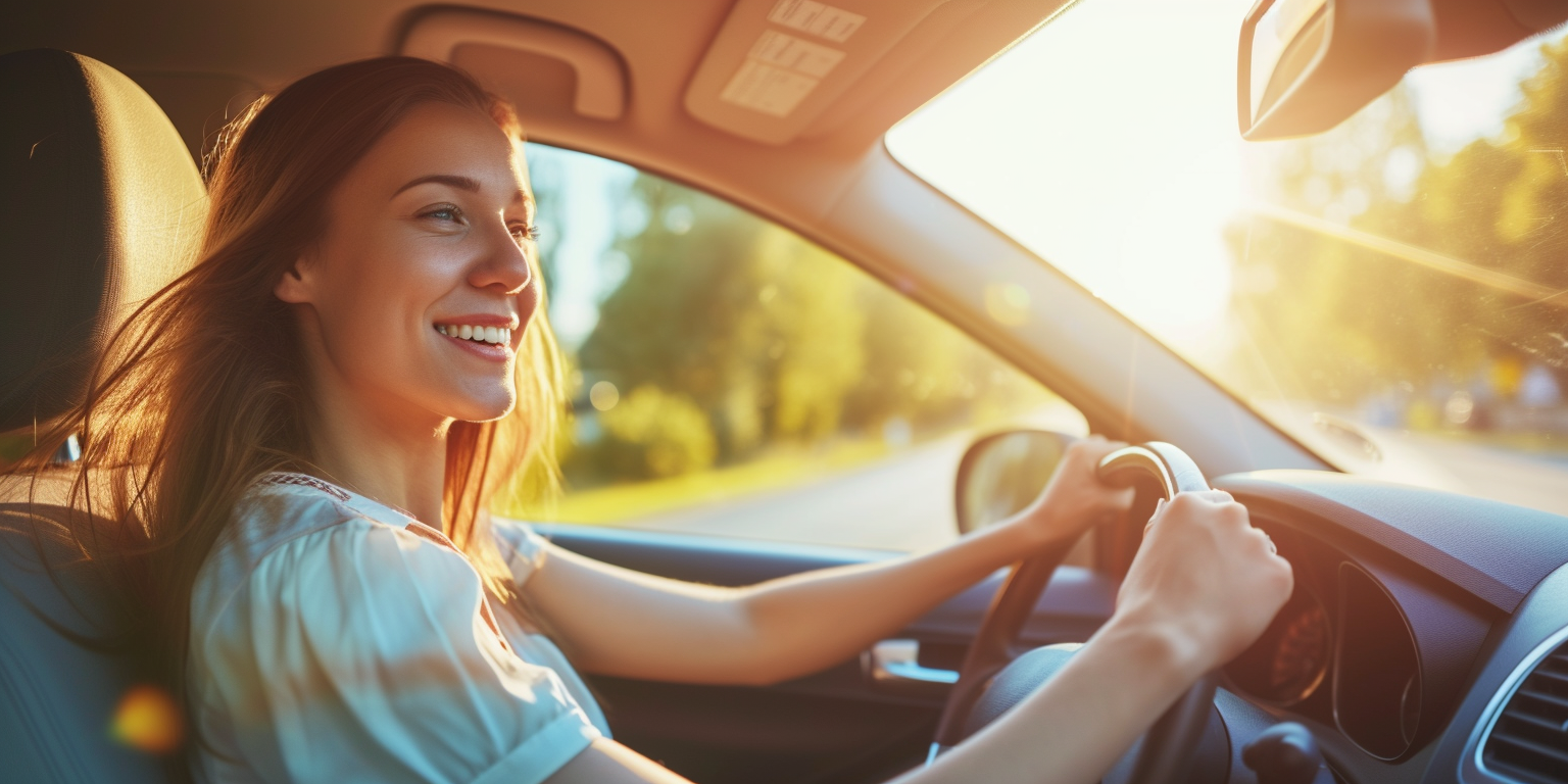 Une femme heureuse au volant d'une voiture | Source : Midjourney