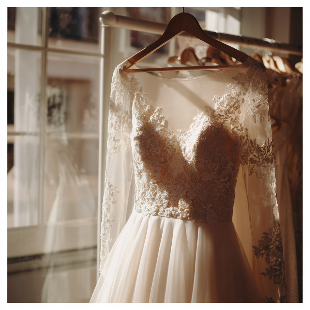Une robe de mariée sur un cintre | Source : Midjourney