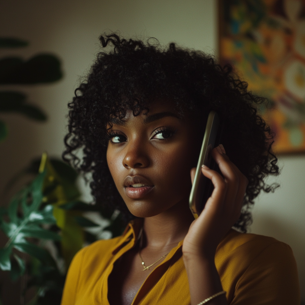 Une femme au téléphone | Source : Midjourney