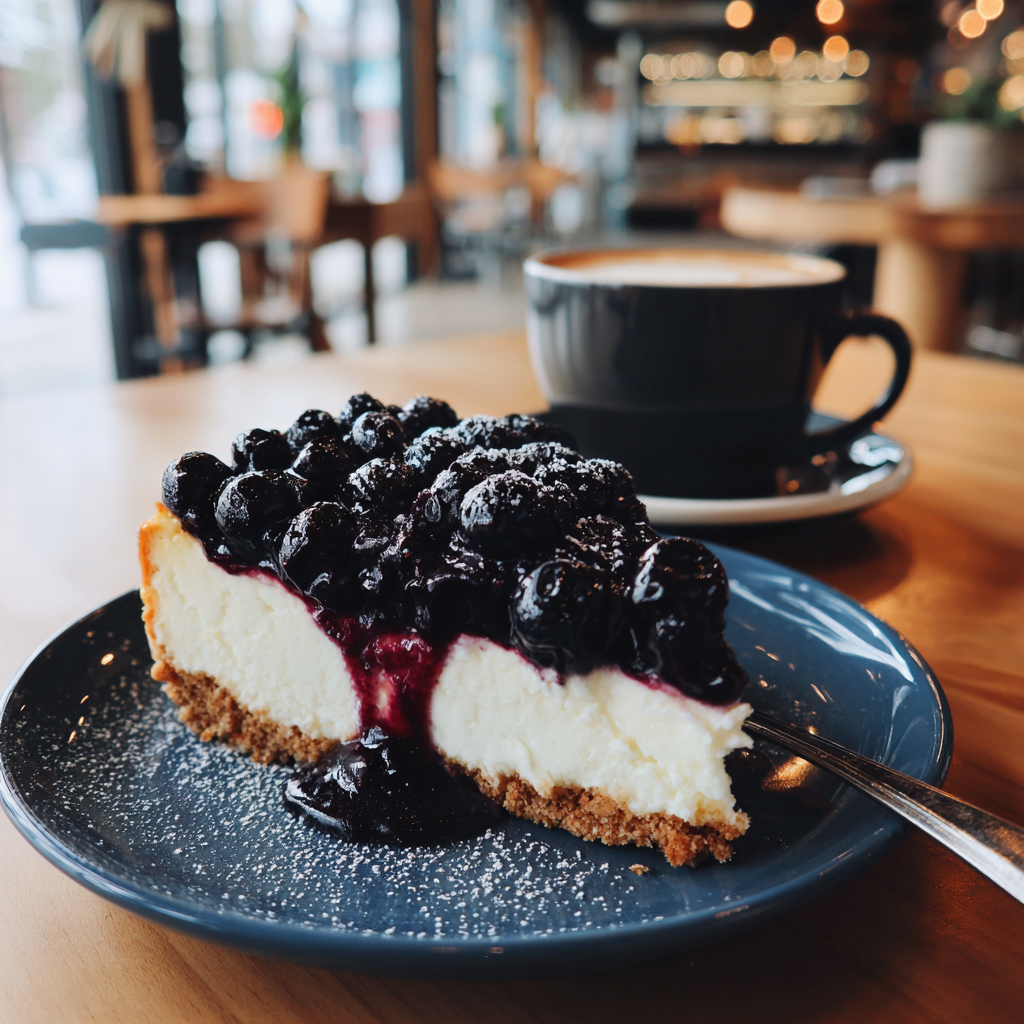 Une tranche de gâteau au fromage sur une table | Source : Midjourney