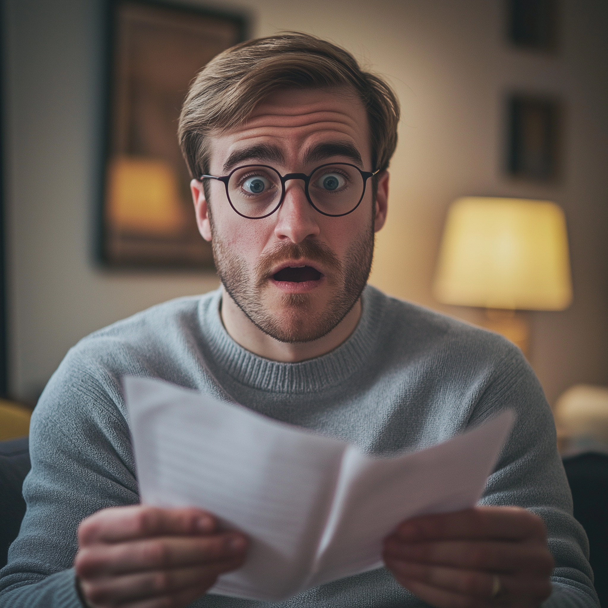 Un homme choqué regardant un document | Source : Midjourney