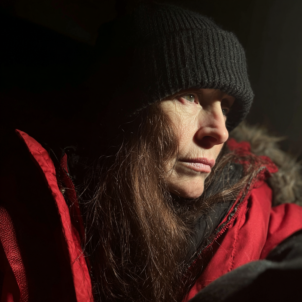 Gros plan d'une femme âgée portant un manteau d'hiver | Source : Midjourney