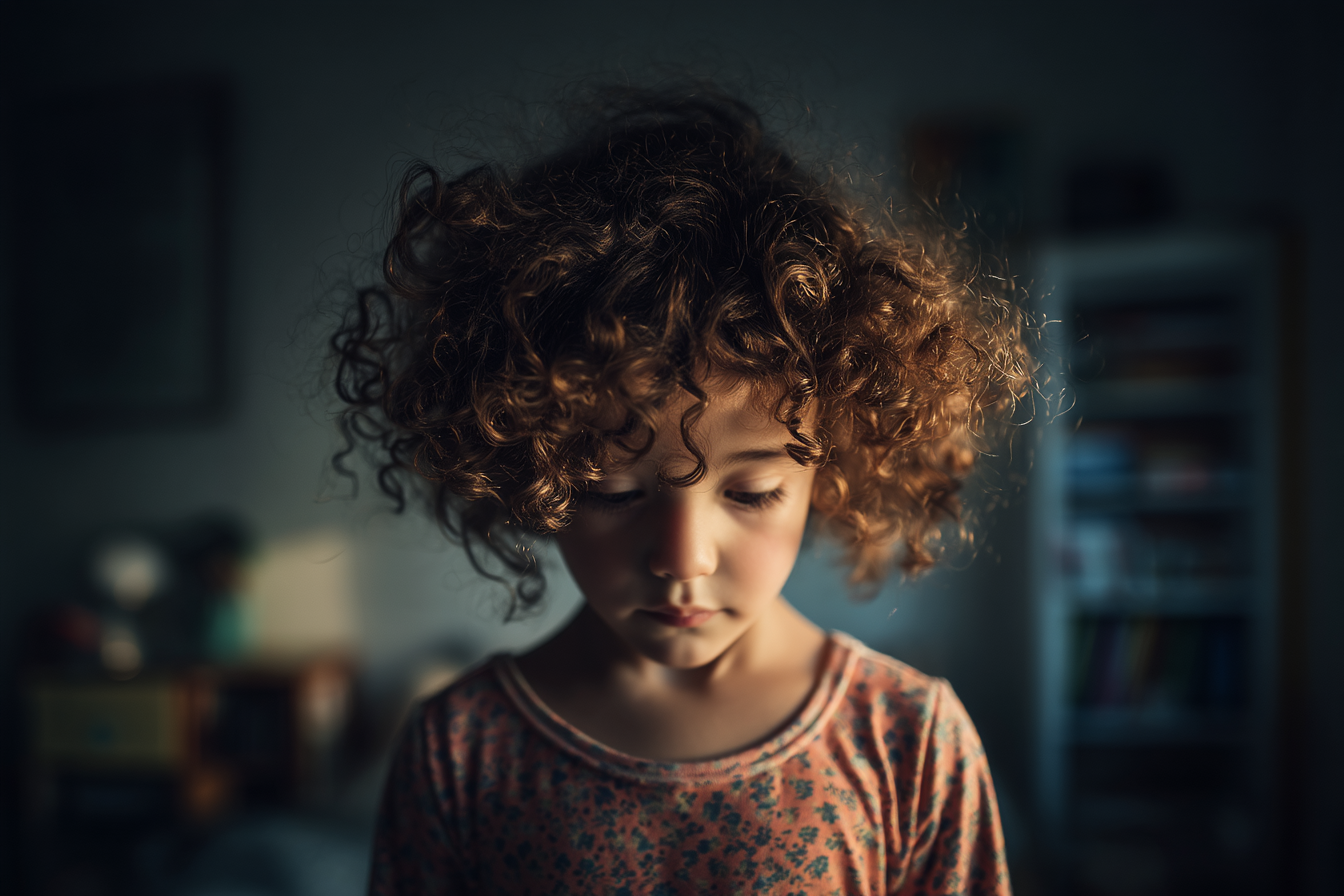 Une petite fille qui regarde vers le bas | Source : Midjourney