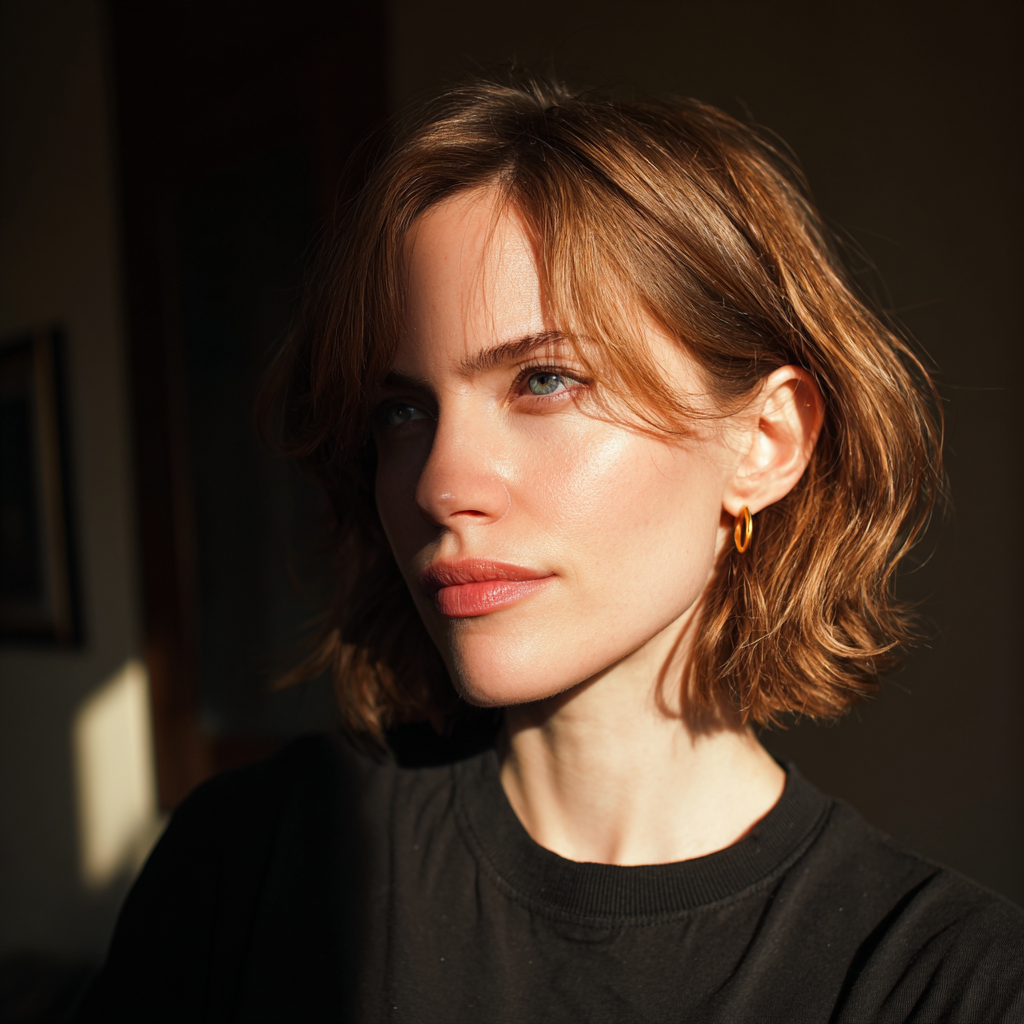 Une femme pensive portant un t-shirt noir | Source : Midjourney