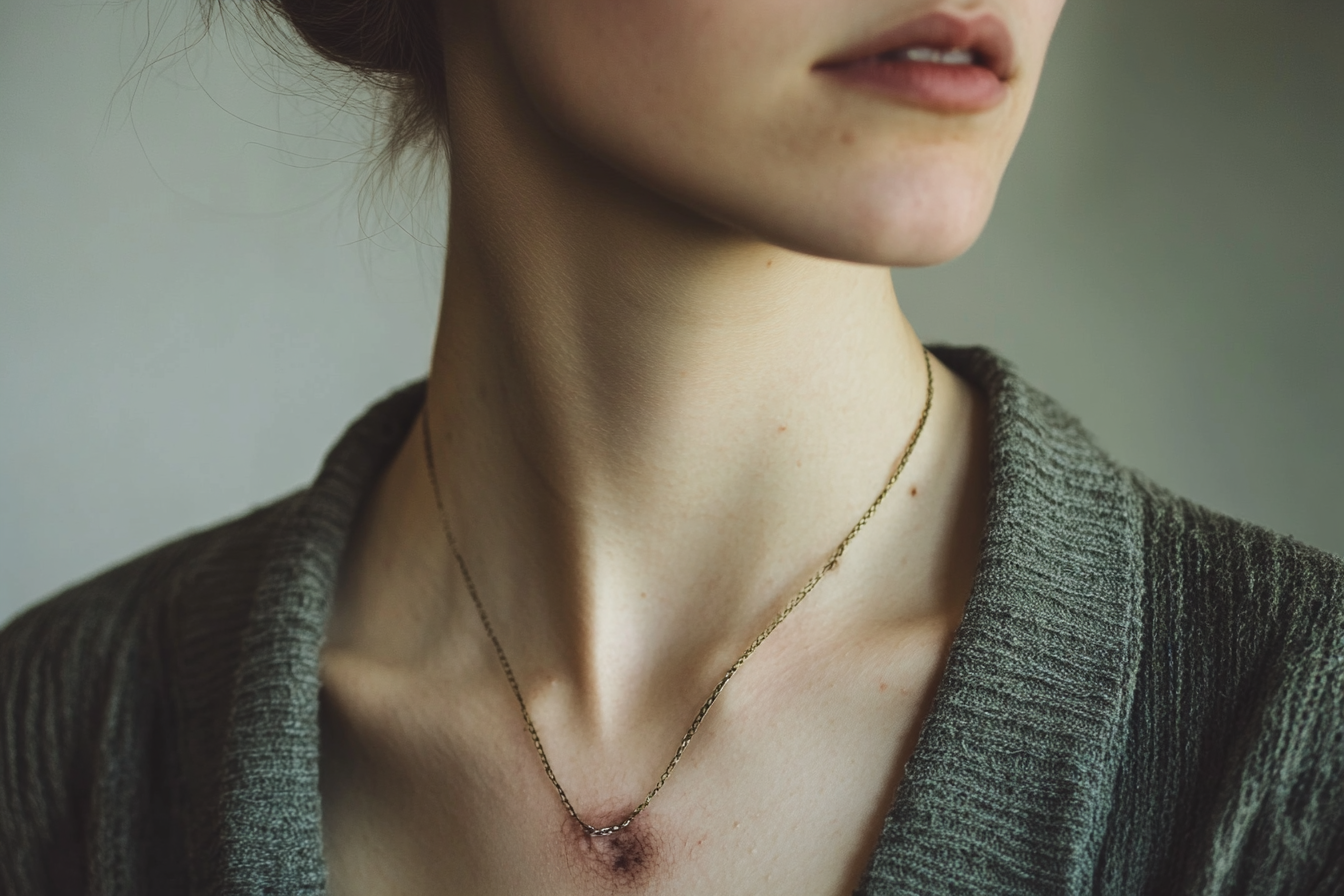 Une femme avec une cicatrice sous la clavicule | Source : Midjourney