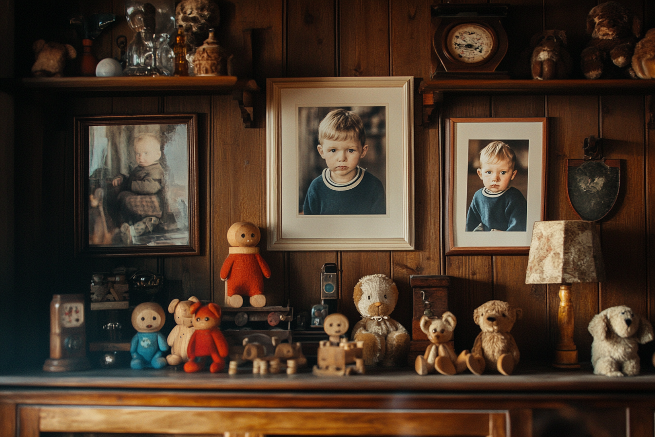 Une étagère ornée de souvenirs d'enfance | Source : Midjourney