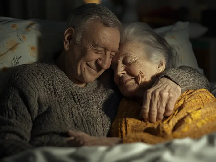 Un couple de personnes âgées au lit | Source : Midjourney