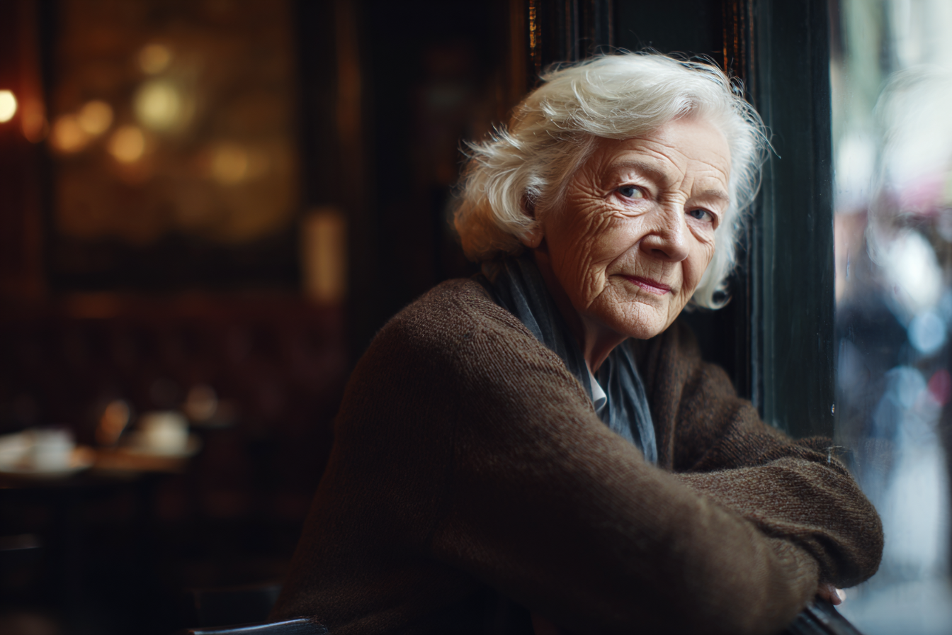 Une femme âgée assise dans un café | Source : Midjourney