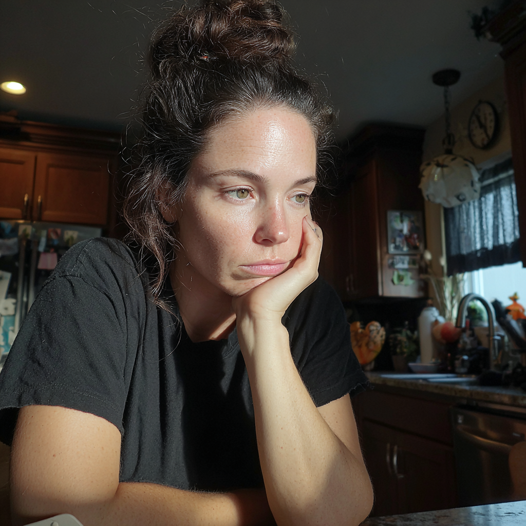 Une femme assise à une table de cuisine | Source : Midjourney