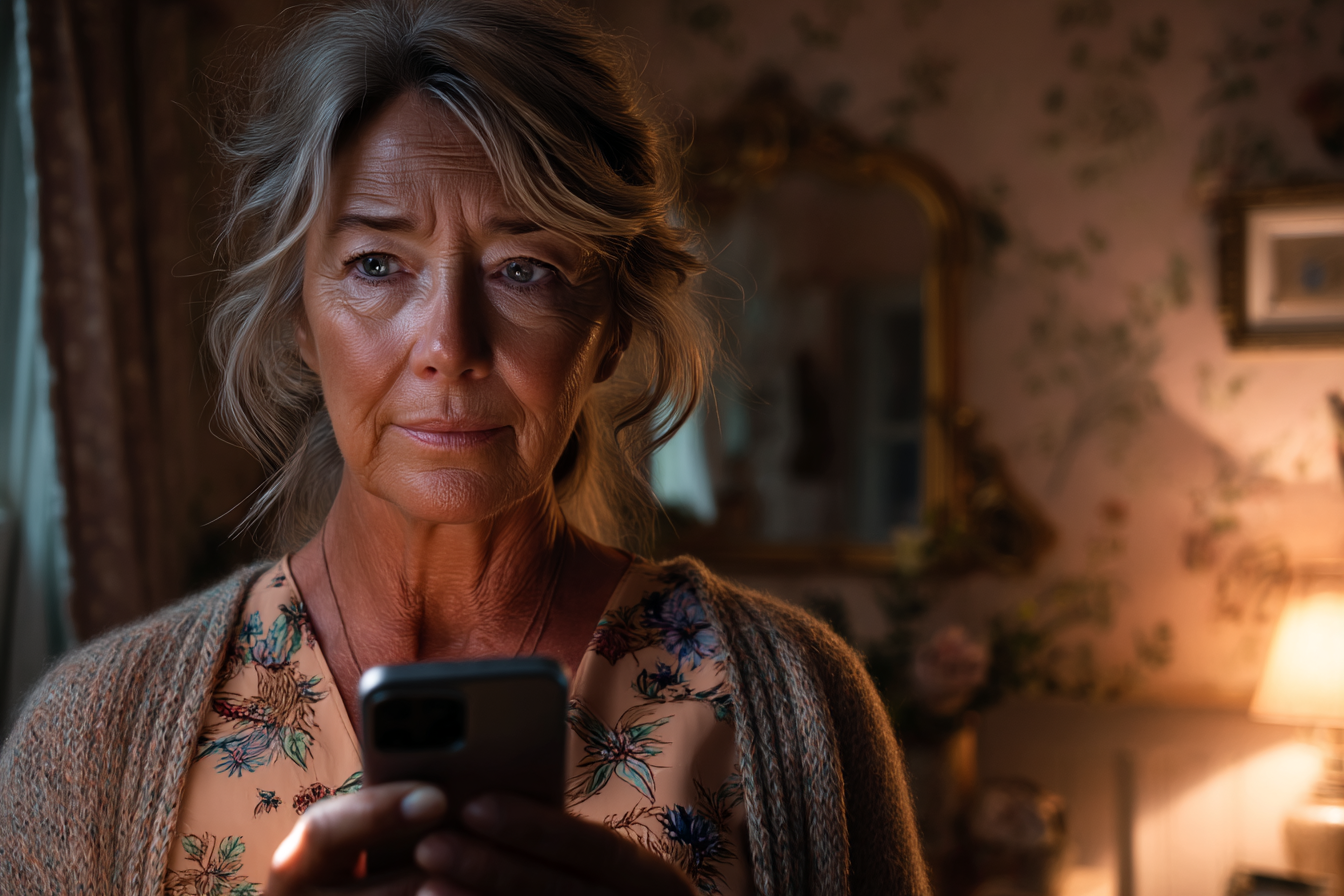 Une femme âgée tenant son téléphone | Source : Midjourney