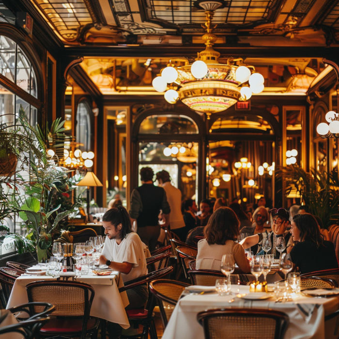 Un restaurant chic bondé de monde | Source : Midjourney
