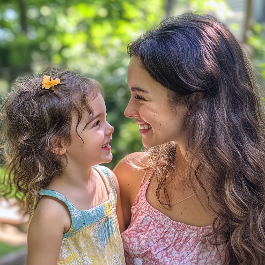 Une femme souriant à une petite fille | Source : Midjourney