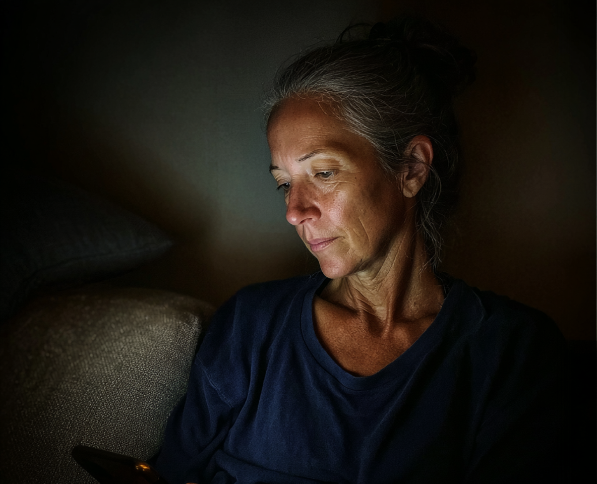 Une femme âgée qui utilise son téléphone la nuit | Source : Midjourney