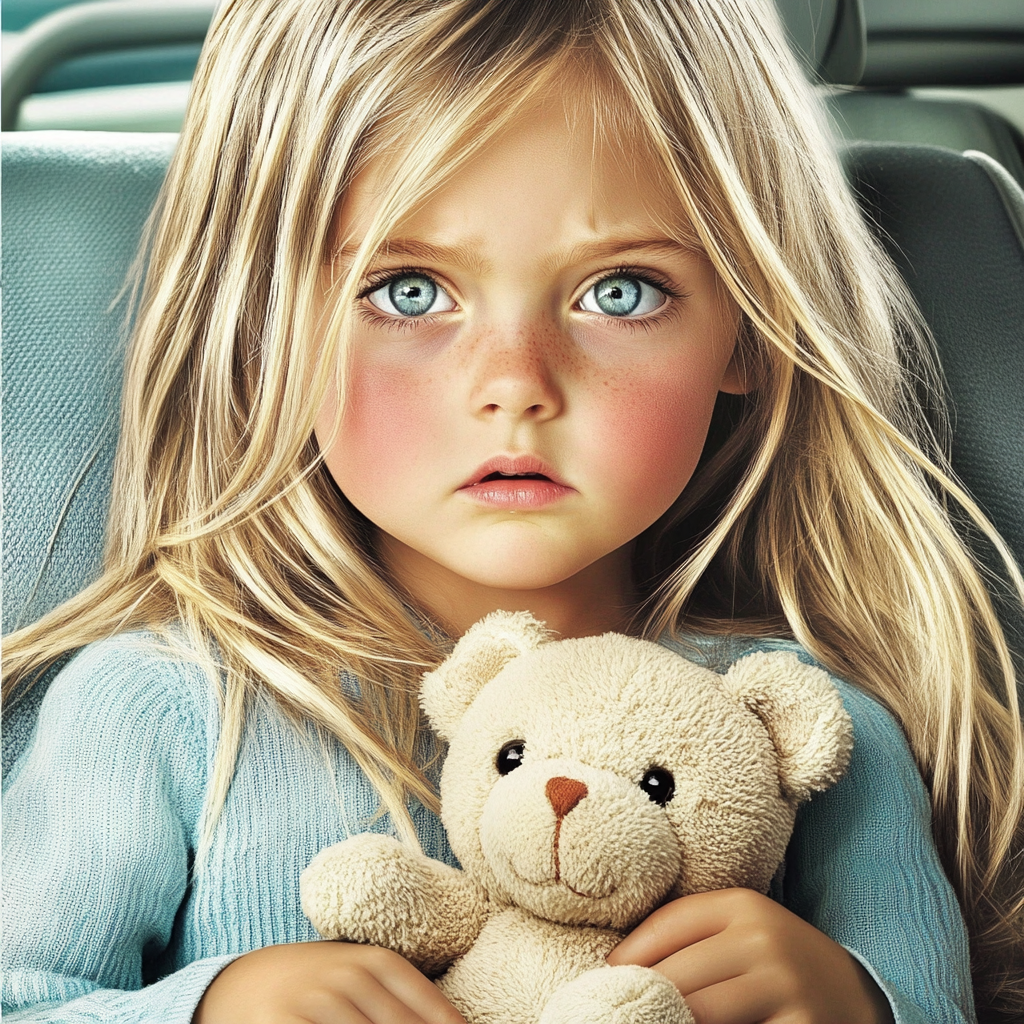 Une fille triste assise avec un ours en peluche | Source : Midjourney