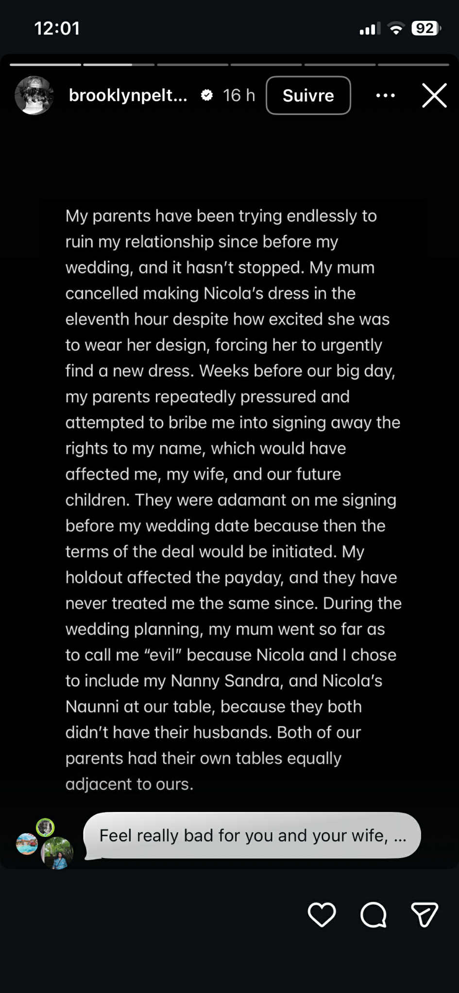 Capture d'écran de la story Instagram de Brooklyn Beckham I Source : https://www.instagram.com/brooklynpeltzbeckham/?hl=en