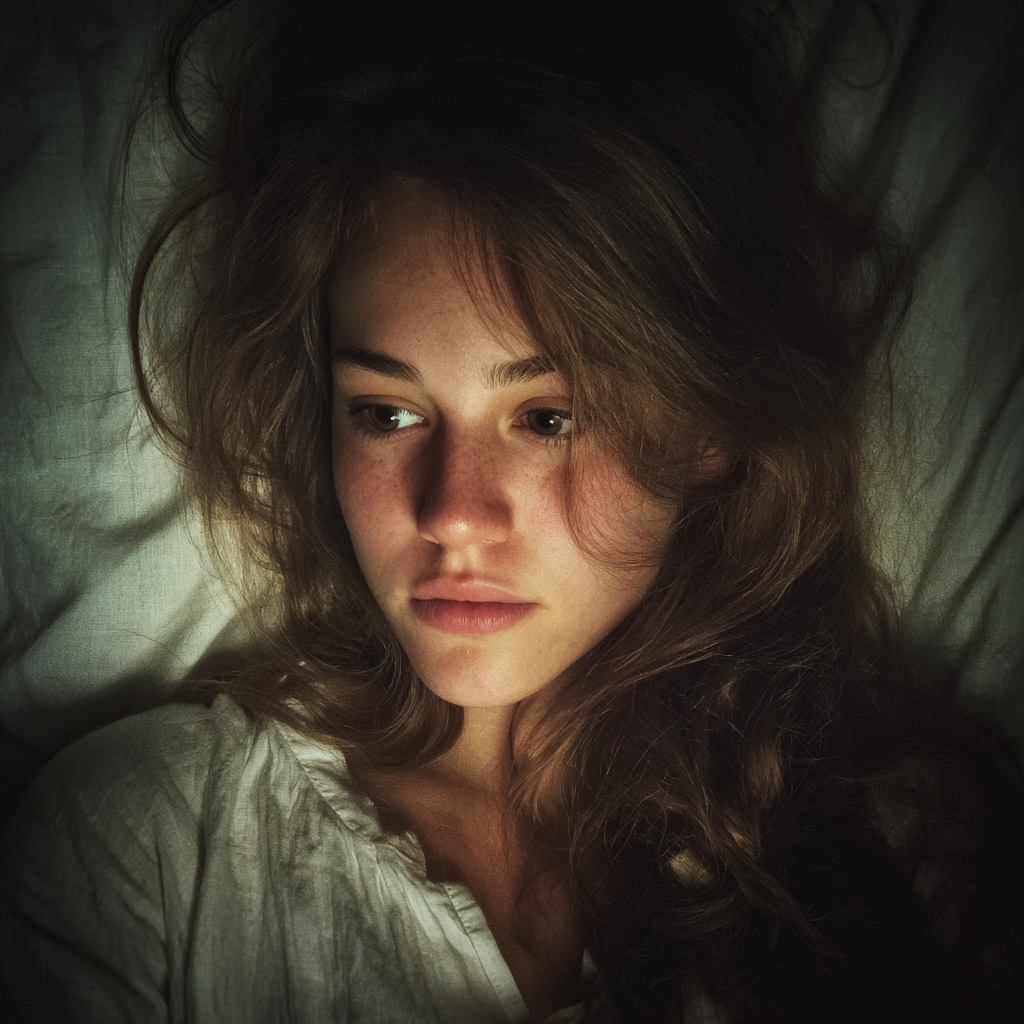 Une jeune femme allongée dans son lit | Source : Midjourney