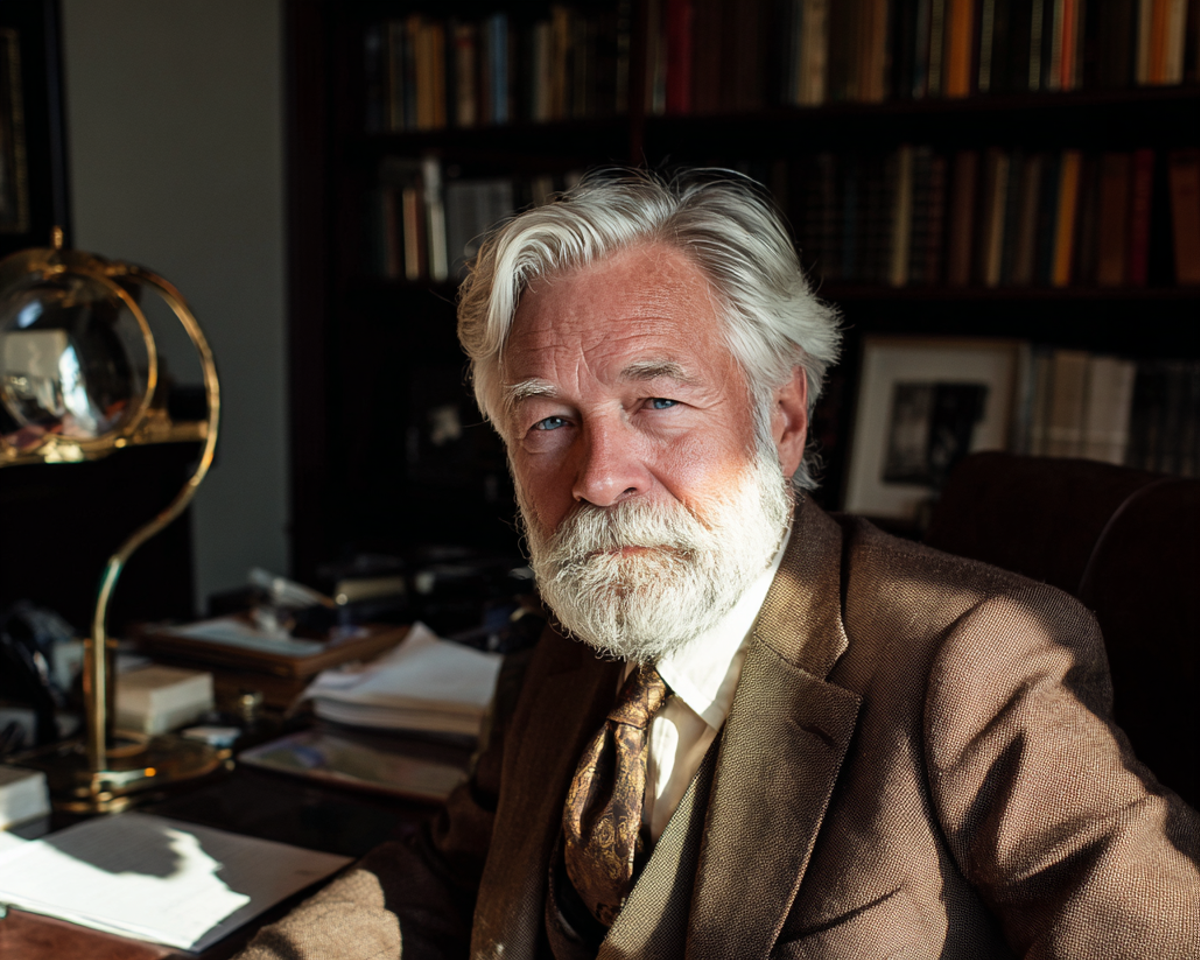 Un homme âgé assis dans son bureau | Source : Midjourney