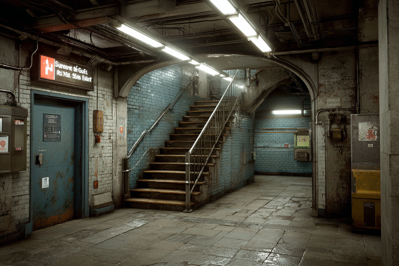 Un escalier sale dans une station de métro | Source : Midjourney